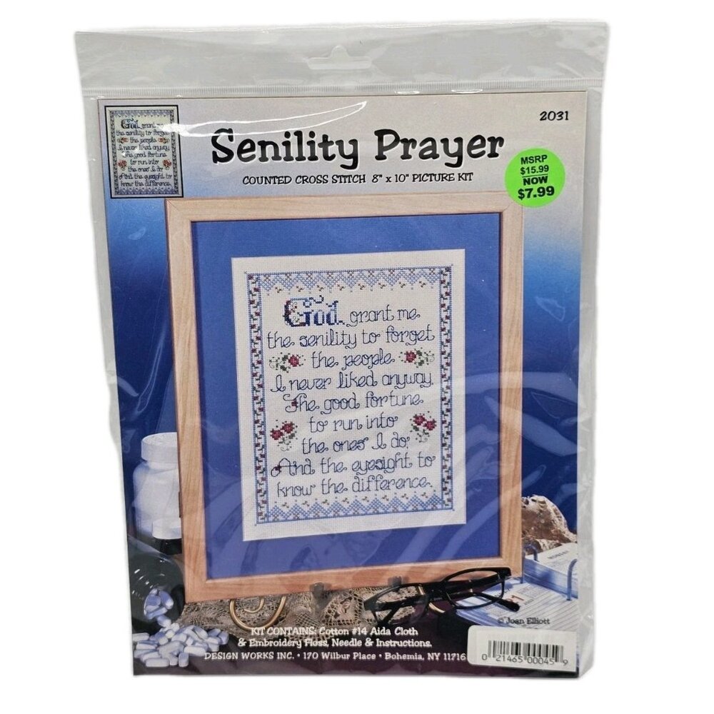 Vintage Senility Prayer Counted Cross Stitch Picture Kit New Geriatric Humor